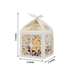 25 Pack Ivory Butterfly Top Laser Cut Lace Favor Candy Gift Boxes