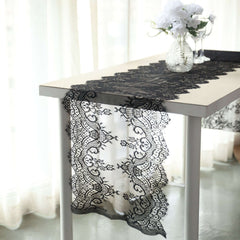 Premium Lace Fabric 15"x117" Table Runner Black - Scalloped Lace Elegance