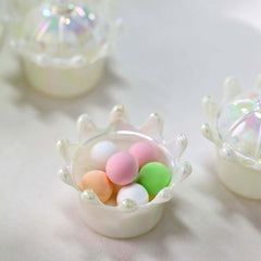 12 Pack 3" White Fillable Mini Crown Treat Favor Boxes, Small Candy Container Gift Boxes With Iridescent Dome Lids