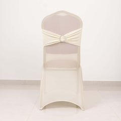 Spandex Chair Cover with Ivory Rhinestone Buckled Sash Band Blush - Stretch Fitted Slipcover