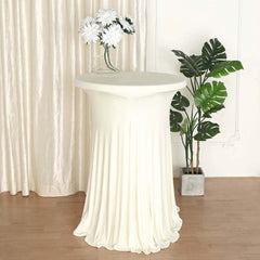Spandex 32" Round Cocktail Table Cover Skirt Ivory With Natural Wavy Drapes