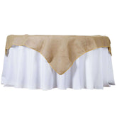 Jute Burlap 60"x60" Table Overlay Square Tablecloth Natural - Rustic Design for Authentic Charm