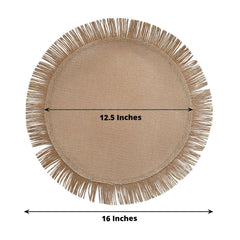 4-Pack Placemats Fringe Edge Design Natural Jute Round - Rustic Boho Chic Burlap Table Decor 16"