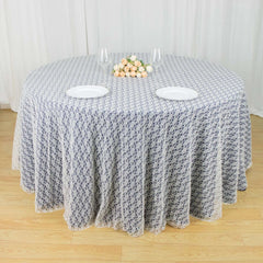 120" Ivory Round Seamless Polyester Floral Lace Tablecloth for 5 Foot Table With Floor-Length Drop