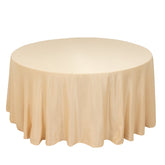 Lamour Satin 120" Round Tablecloth Beige - Seamless Table Cover with Soft Tempered Sheen