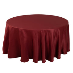Lamour Satin 120" Round Tablecloth Burgundy - Seamless Table Cover with Soft Tempered Sheen