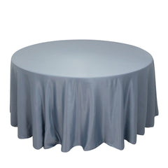Lamour Satin 120" Round Tablecloth Dusty Blue - Seamless Table Cover with Soft Tempered Sheen