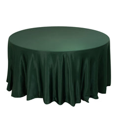 Lamour Satin 120" Round Tablecloth Hunter Emerald - Seamless Table Cover with Soft Tempered Sheen