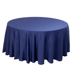 Lamour Satin 120" Round Tablecloth Navy Blue - Seamless Table Cover with Soft Tempered Sheen