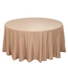 Lamour Satin 120" Round Tablecloth Nude - Seamless Table Cover with Soft Tempered Sheen