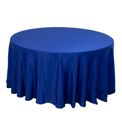 Lamour Satin 120" Round Tablecloth Royal Blue - Seamless Table Cover with Soft Tempered Sheen