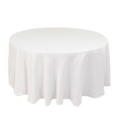 Lamour Satin 120" Round Tablecloth White - Seamless Table Cover with Soft Tempered Sheen for Upscale Gatherings