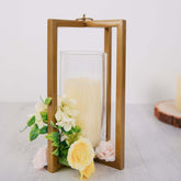 Lantern Candle Holder Gold Metal Geometric Cross Bar Design - Suitable for Modern Home and Event Centerpieces 11"