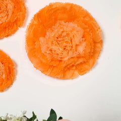 Set of 6 Coral Orange Giant Carnation 3D Paper Flowers Wall Decor - 12",16",20"