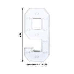 Giant LED Marquee Light Up Number "9", White 4ft Pre-Cut Foam Board with 10 Warm White Battery Operated LEDs, Glue Gun and Sticks