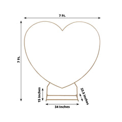 7ft Heavy Duty Gold Metal Heart Shape Photo Backdrop Stand, Wedding Arch Floral Balloon Frame with Sturdy Rectangular Base