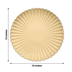 6-Pack Plastic Round Charger Plates 13" in Gold with Scalloped Shell Pattern, Coastal Inspired Disposable Charger Tableware