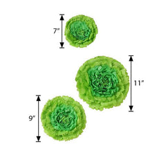 Set of 6 Mint Green Carnation 3D Paper Flowers Wall Decor - 7",9",11"