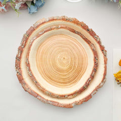 25-Pack Paper 7" Round Dessert Plates in Natural Wood Slice Print - Disposable Appetizer Salad Plates for Rustic Farmhouse Style Events