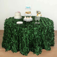 Taffeta 132" Round Tablecloth Green Leaf | 3D Leaf Petal Design Seamless Table Cover