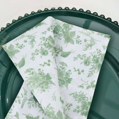 5 Pack Polyester 20"x20" Napkins Dusty Sage Green French Toile Pattern - Stylish Floral Dinner Napkins for Weddings, Events & Parties