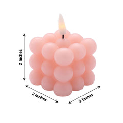 2-Pack LED Flameless Cube Candles Flickering Warm White Blush - Battery Operated Bubble Design 2"