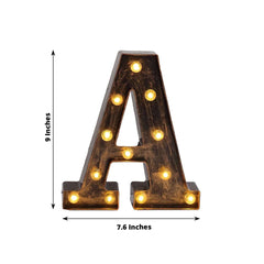 LED Marquee Letter "A" Industrial Style Antique Black - Light-Up Alphabet Sign for Weddings & Displays 9"