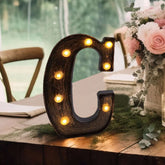 LED Marquee Letter "C" Industrial Style Antique Black - Light-Up Alphabet Sign for Weddings & Displays 9"