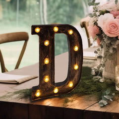 LED Marquee Letter "D" Industrial Style Antique Black - Light-Up Alphabet Sign for Weddings & Displays 9"