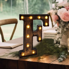 LED Marquee Letter "F" Industrial Style Antique Black - Light-Up Alphabet Sign for Weddings & Displays 9"