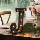 LED Marquee Letter "J" Industrial Style Antique Black - Light-Up Alphabet Sign for Weddings & Displays 9"