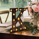 LED Marquee Letter "K" Industrial Style Antique Black - Light-Up Alphabet Sign for Weddings & Displays 9"