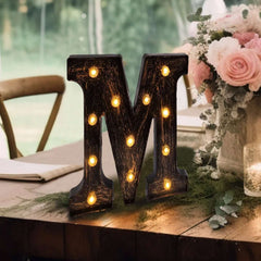 LED Marquee Letter "M" Industrial Style Antique Black - Light-Up Alphabet Sign for Weddings & Displays 9"