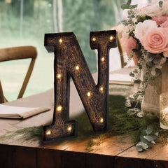 LED Marquee Letter "N" Industrial Style Antique Black - Light-Up Alphabet Sign for Weddings & Displays 9"