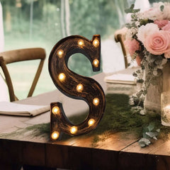 LED Marquee Letter "S" Industrial Style Antique Black - Light-Up Alphabet Sign for Weddings & Displays 9"