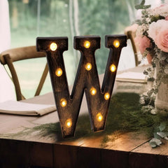 LED Marquee Letter "W" Industrial Style Antique Black - Light-Up Alphabet Sign for Weddings & Displays 9"