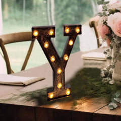 LED Marquee Letter "Y" Industrial Style Antique Black - Light-Up Alphabet Sign for Weddings & Displays 9"