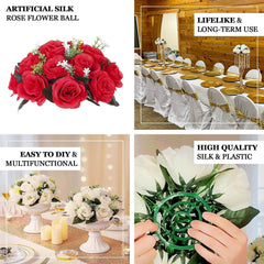 2 Pack Red Silk 15-Head Rose Flower Balls For Centerpieces - 10", Artificial Kissing Ball Floral Arrangements