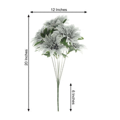 2 Bouquets 20" Silver Artificial Silk Dahlia Flower Spray Bushes