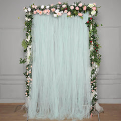 5ftx10ft Light Blue Dual Sided Sheer Tulle Event Curtain Drapes With Satin Header, Rod Ready Backdrop Event Panel