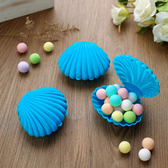 12-Pack Seashell Candy Container Gift Boxes Light Blue Beach Theme - Decorative Mini Favor Boxes for Jewelry 3.5"