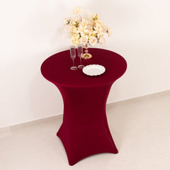 Spandex 33"-36" Round Cocktail Table Cover Burgundy - Easy to Maintain Stretch Fitted Highboy Tablecloth