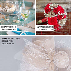 54"x15 Yards Fuchsia Floral Lace Shimmer Tulle Fabric Bolt