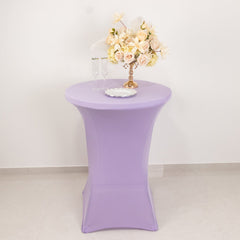 Spandex 24"-32" Round Cocktail Table Cover Lavender Lilac - Easy to Maintain Stretch Fitted Highboy Tablecloth