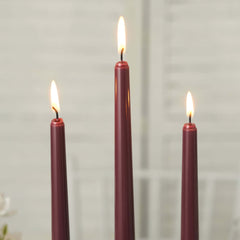 12-Pack Taper Candles Premium Wax Design Burgundy - Unscented Candles for Upscale Settings 10"