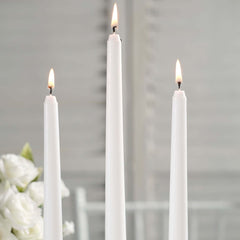 12-Pack Taper Candles Premium Wax Design White - Unscented Candles for Upscale Settings 10"