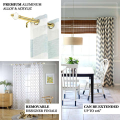 42"-126" Adjustable Metal Curtain Rod Set, Gold, Acrylic Designer Finials