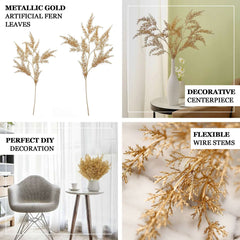 2 Stems 32" Metallic Gold Artificial Fern Leaf Branch Vase Filler