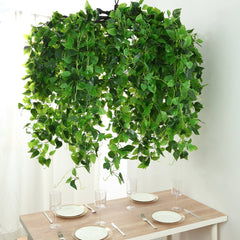46" Green Artificial Eucalyptus Leaf Vines Ceiling Canopy, Round Draping Ivy Leaves Hanging Flower Chandelier With Interchangeable Branches