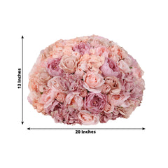 Pre-Arranged Silk Rose Bouquet Floral Arrangement Table Decor, Large Blush Artificial Rose Flower Balls Wedding Centerpieces - 20"
